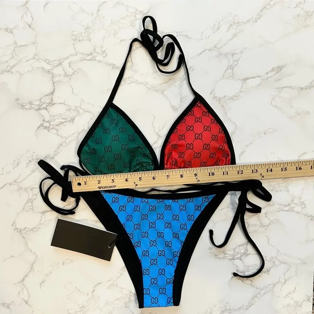 GG Monogram Color-block Vibrant Colored Bikini SZ L - Picture 13 of 15